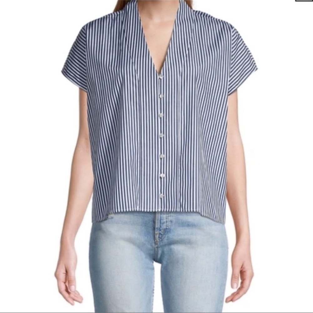 Harshman Los Angeles Blue and White Boxy Button Down Blouse